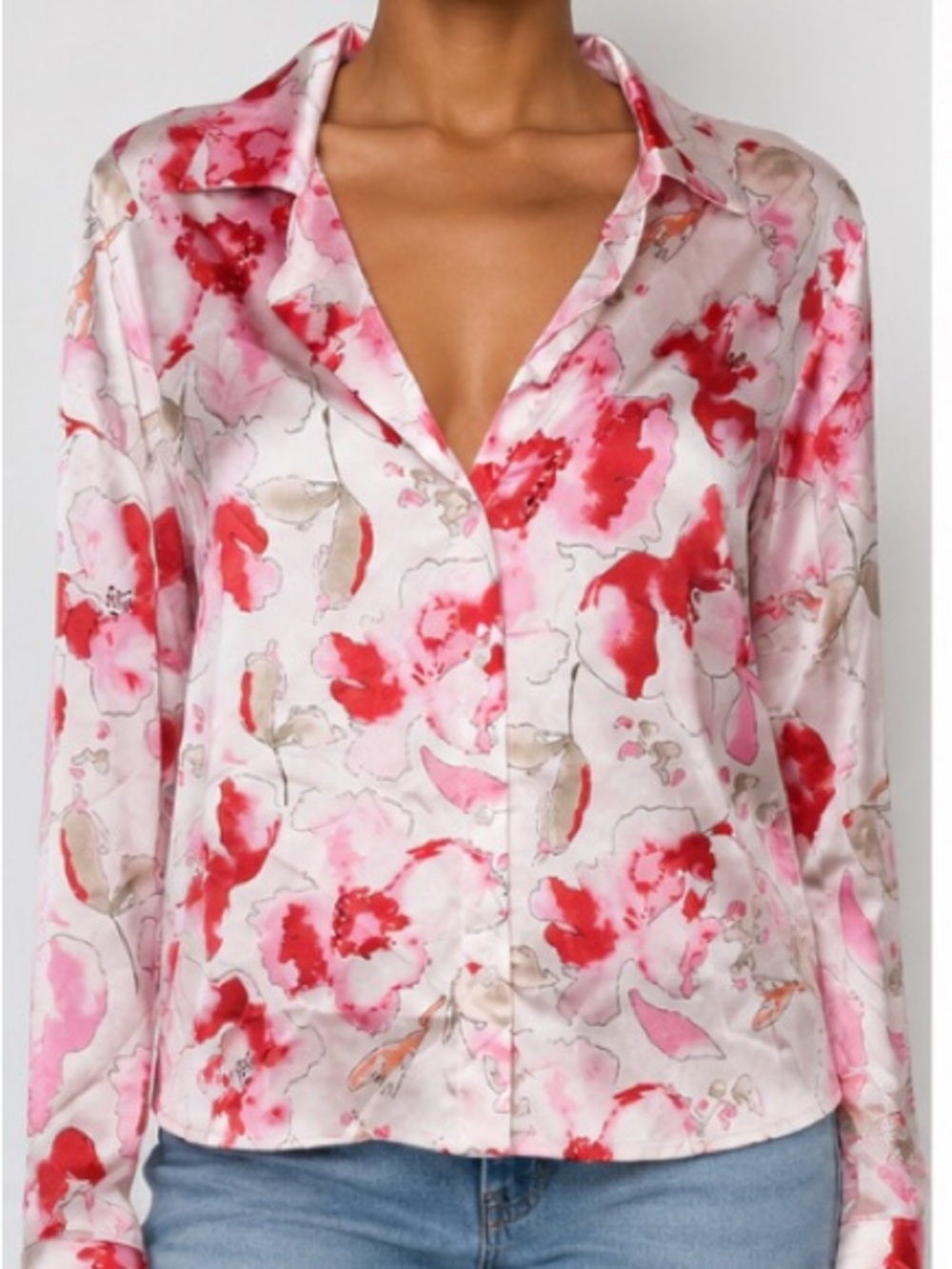 Fashion Nova Floral Button-Front Women's Top in Pink and Red